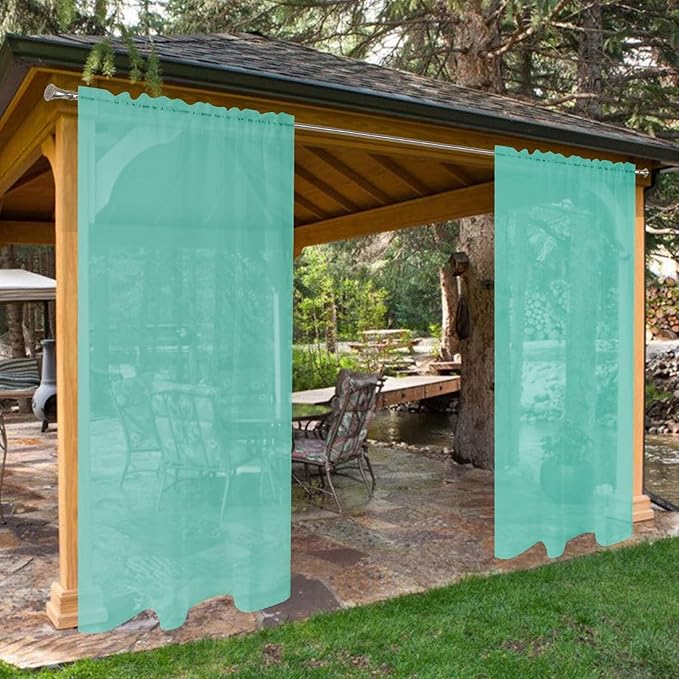 SpaceDresser Waterproof Outdoor Sheer Curtains for Patio - 2 Panels Rod Pocket Indoor Voile Sheer Curtain for Living Room,52W x 120L inch,Turquoise