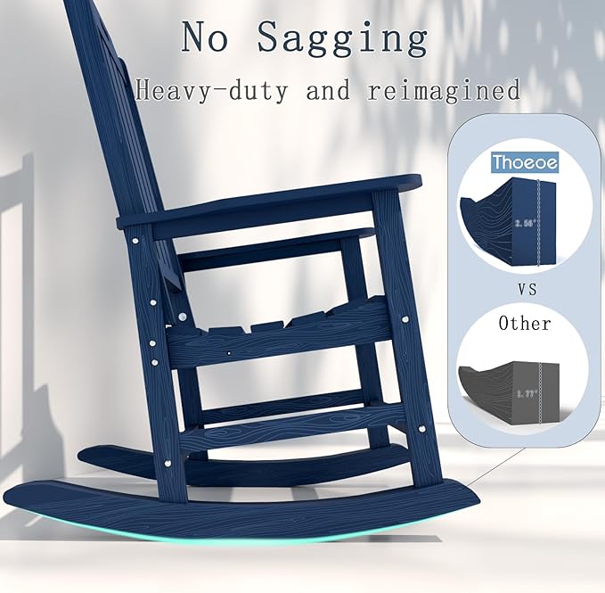 Oversized Rocking Chair, Outdoor Rocking Chair for Adults, All Weather Resistant Porch Rocker for Lawn Garden, Navy Blue