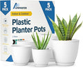 Lifemaster Eco Friendly Plant Pot Set -5-Pack Home Decor Flower Indoor and Outdoor Plastic Pots with Drainage Holes, Assorted Sizes (7", 6.6", 6", 5.3", 4.8") - Stackable Garden Versatile Planters