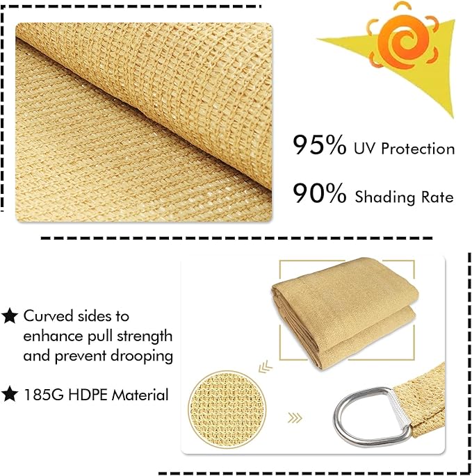 KANAGAWA 7'X8' Sand Custom Size Sun Shade Sail Rectangle UV Block Canopy Cover for Patio Backyard Lawn Garden Outdoor (Customized Available)