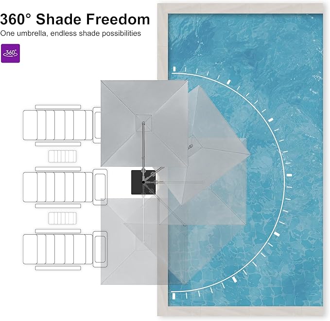 PURPLE LEAF Patio Umbrella 10' X 10' Rectangle Cantilever Umbrella Large Aluminum Outdoor Umbrellas with 360-degree Rotation & UPF40+ Premium Fabric for Deck Pool Garden Yard, Pebble Grey