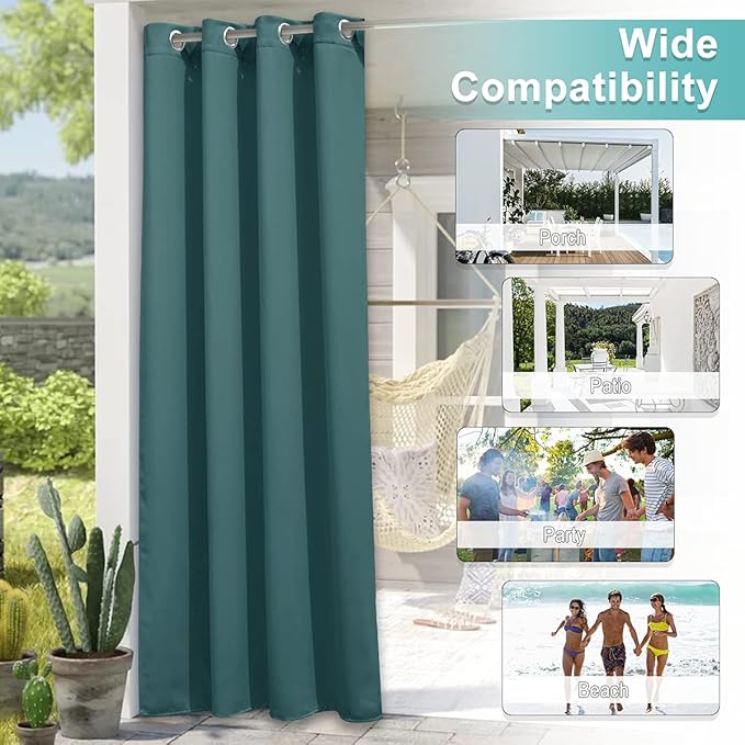 NICETOWN Exterior Room Darkning Curtain for Patio, Thermal Insulated Grommet Sunlight Block Bedroom Divider Room Darkening for Porch/Patio/Sliding Glass Door, Teal, W84 x L95, 1 Panel