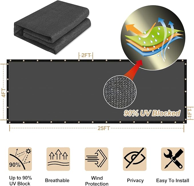 UPGRADE Privacy Fence Screen 3'x11' Dark Grey Outdoor 90% Visibility Blockage 170 GSM Mesh Shade Cover Panels for Backyard,Balcony,Home Decoration with Zip Ties,Customized Avaliable
