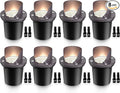 SUNVIE 12W Low Voltage Landscape Lighting Waterproof Outdoor In-Ground Lights Shielded LED Well Lights 12V-24V Warm White Landscape Lighting for Pathway Garden Fence Deck, 8 Pack with Wire Connectors
