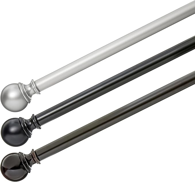 Amazon Basics Adjustable Curtain Rod for Windows with Round Finials, 1-Inch Rod, 36" to 72", Black, 1-Pack