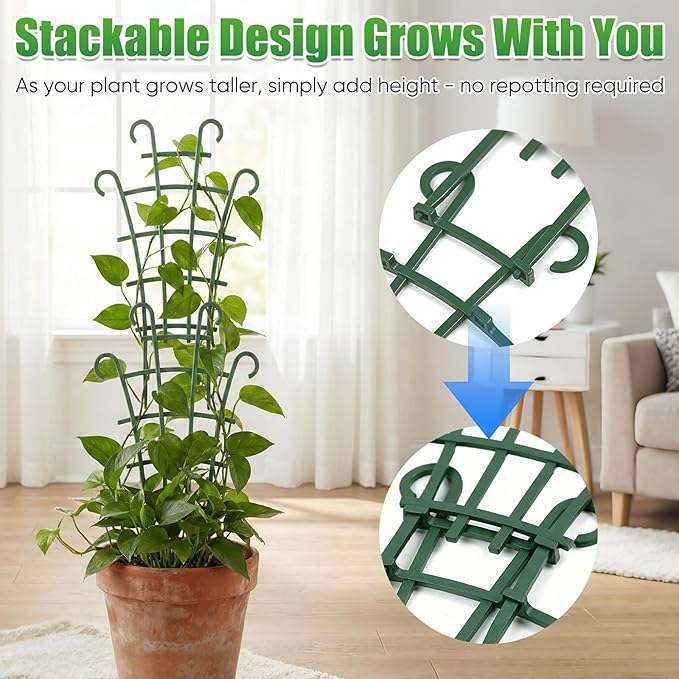 6PCS Plant Support Stakes, Stackable Plant Trellis for Indoor Climbing Plants, Small Plastic Support for Pothos & Hoya Houseplants Flower Plant Support, Potted Plant Trellis for Houseplants