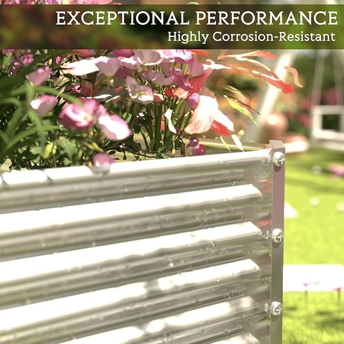 2 Pack Tall 8x4FT Corrugated Galvanized Steel Raised Garden Bed Outdoor, Metal Above Ground Garden Bed for Vegetables and Flowers, Rectangle Raised Beds for Gardening