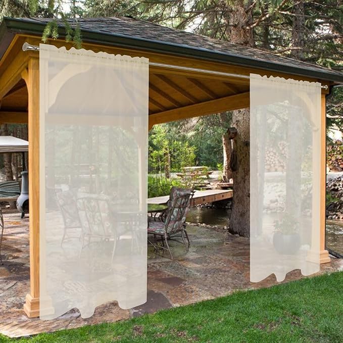 SpaceDresser Waterproof Outdoor Sheer Curtains for Patio - 2 Panels Rod Pocket Indoor Voile Sheer Curtain for Living Room,52W x 84L inch, Ivory