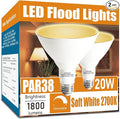 Par38 led Flood Lights Outdoor Light Bulb,Dimmable 1800LM,20W Replace up to 200W,Outdoor Flood Light Bulbs for Backyard,Garage,Porch,Garden,2 Pack 2700K Warm Light