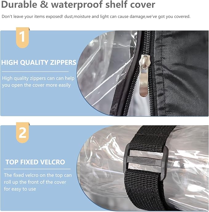 Waterproof Shelf Cover,Outdoor 600D Heavy Duty Dustproof Storage Shelves Cover,24''x14''x59'' Shelf Covers for Wire Shelving with Zippers,Storage Rack Covers with Clear Front