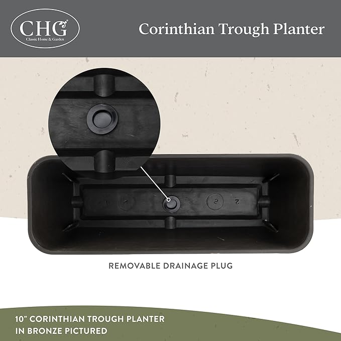 Classic Home and Garden Corinthian Trough Planter, 10", Bronze