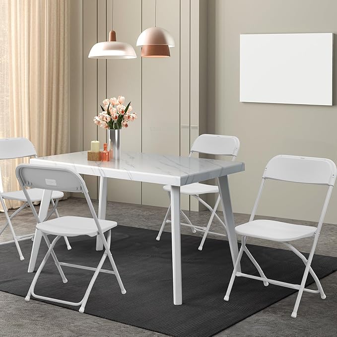 VINGLI 20 Pack White Plastic Folding Chair, Indoor Outdoor Portable Stackable Commercial Seat with Steel Frame 350lb. Capacity for Events Office Wedding Party Picnic Kitchen Dining