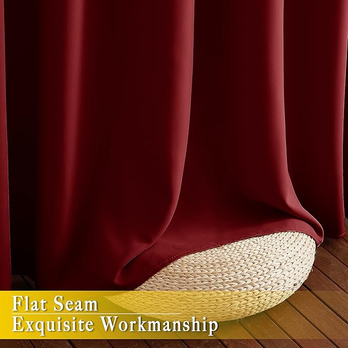 NICETOWN Glass Door Curtains for Window, Wide Thermal Curtain Panels, Sliding Door Drapes, Extra Wide Curtains (Burgundy Red, 80 inches Wide x 84 inches Long)