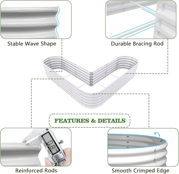 A ANLEOLIFE 12-Pack 4X4X1.5ft & 6X2X1.5ft & 81x81x18 in Deep Root Galvanized Raised Garden Beds Outdoor for Planting Vegetables Flowers Herb, Antique White