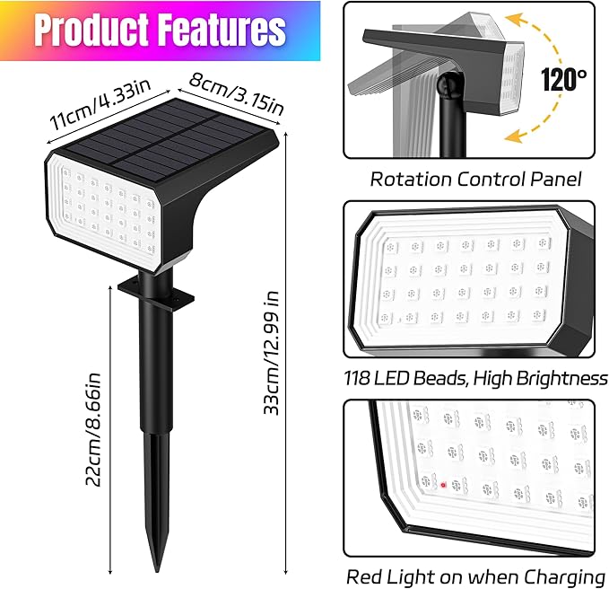 Solar Spot Lights Outdoor Color Changing, [10 pack/28 LED] 7 Modes Auto On/Off Solar Landscape Spotlights, Ip67 Waterproof Solor Powered Pathway Lights for Outside Yard Garden Walkway Tree Patio