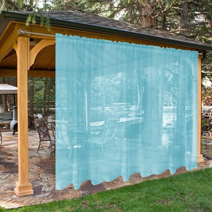 SpaceDresser Waterproof Outdoor Sheer Curtains for Patio - 2 Panels Rod Pocket Indoor Voile Sheer Curtain for Living Room,100W x 84L inch, Aqua