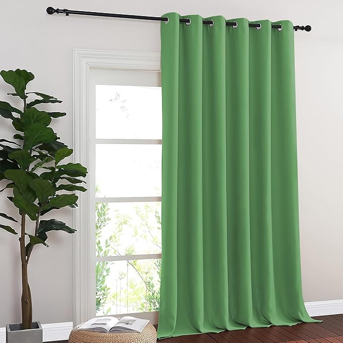 NICETOWN Sliding Door Curtain 108 Inches Long - Blackout Thermal Insulated Grommet Room Divider Privacy Drape for Patio Glass Door, 1 Panel, Froest Green, 100 Inch Extra Wide