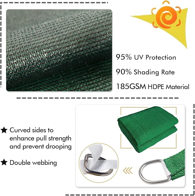 KANAGAWA 9'X14' Dark Green Custom Size Sun Shade Sail Rectangle UV Block Canopy Cover for Patio Backyard Lawn Garden Outdoor (Customized Available)