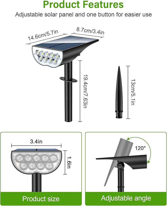 Solar Spot Lights Outdoor, Solar Lights Outdoor Waterproof IP65, 3 Brightness Modes Dusk to Dawn Landscape Spotlights for Yard Garden Pathway Tree Decoration, Warm White, 4 Pack