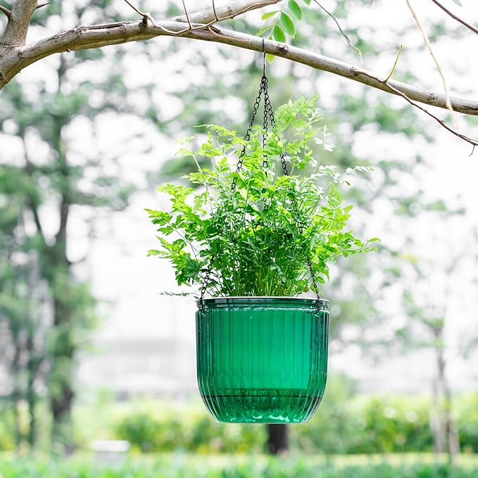 Melphoe 1 Pack Self Watering Hanging Planters Indoor Flower Pots, 8.3 Inch Outdoor Hanging Plant Pot Basket, Plant Hanger with 3Hooks Drainage Holes for Garden Home