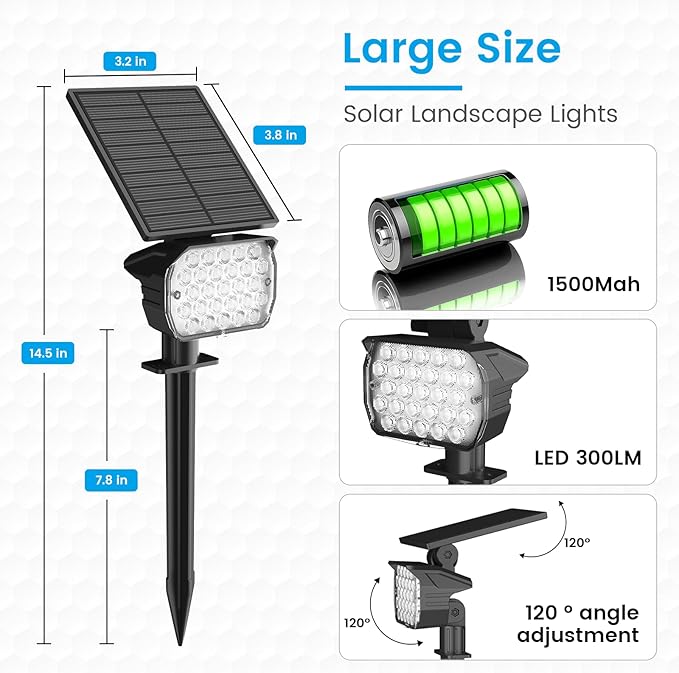 VOLISUN Solar Spotlight Outdoor, IP67 Waterproof Solar Landscape Spot Lights，Uplights for Yard Garden Pathway - 4 Pack (Cool White) 27 LED 3 Lighting Modes