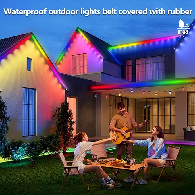 100FT Outdoor LED Strip Light Waterproof,IP68 Outside RGB+IC Light Strip with App/Remote Control,Chase Mode,Music Sync Rope Light for Balcony,Deck,Rooftop,Garden,Pool
