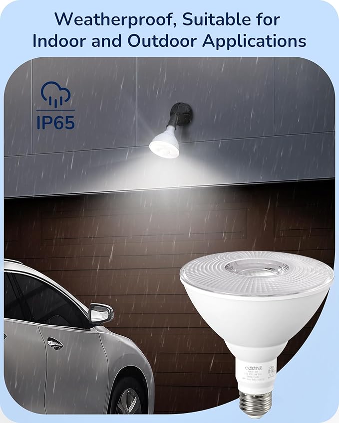 EDISHINE Flood Lights Outdoor, Dimmable PAR38 LED Outdoor Flood Light Bulbs, 120W Equivalent, IP65 Waterproof for Yard, Garage, Porch, 5000K Daylight White, 18W 1800LM, E26 Base, 6 Pack ETL Listed