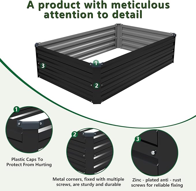 4×3×1FT(2PCS) Galvanized Raised Garden Bed Kit, Metal Planter Boxes,Large Raised Garden Bed for Planting Vegetables,Flowers,Herbs -Black