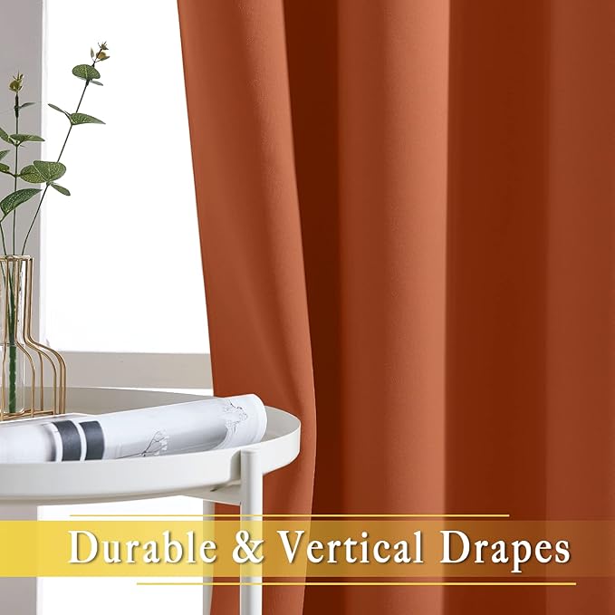 NICETOWN Room Darkening Short Curtain 54 inches Long for Living Room, Grommet Sound Reducing Thermal Insulated Curtains for Bedroom Nursery Window, 46W x 54L, 1 Piece, Burnt Orange