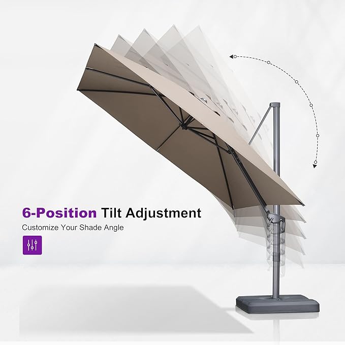 PURPLE LEAF Patio Umbrella 8' X 8' Rectangle Cantilever Umbrella Large Aluminum Outdoor Umbrellas with 360-degree Rotation & UPF40+ Premium Fabric for Deck Pool Garden Yard, Ash Mocha