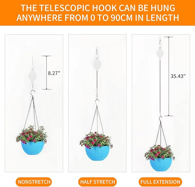 3Pcs Retractable Plant Hanger - Upgrade Plant Pulleys for Hanging Plants, Easy to Raise and Lower, Suitable for Garden Flower Pots, Hanging Planter, Bird Feeder (3Pcs-White)
