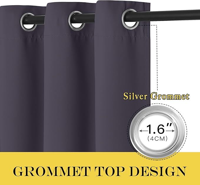 NICETOWN Greyish Purple Blackout Curtain for Living Room - Solid Thermal Insulated Grommet Blackout Panel/Drape for Bedroom Kitchen Window (1 Panel, 52 inches Wide by 54 inches Long)