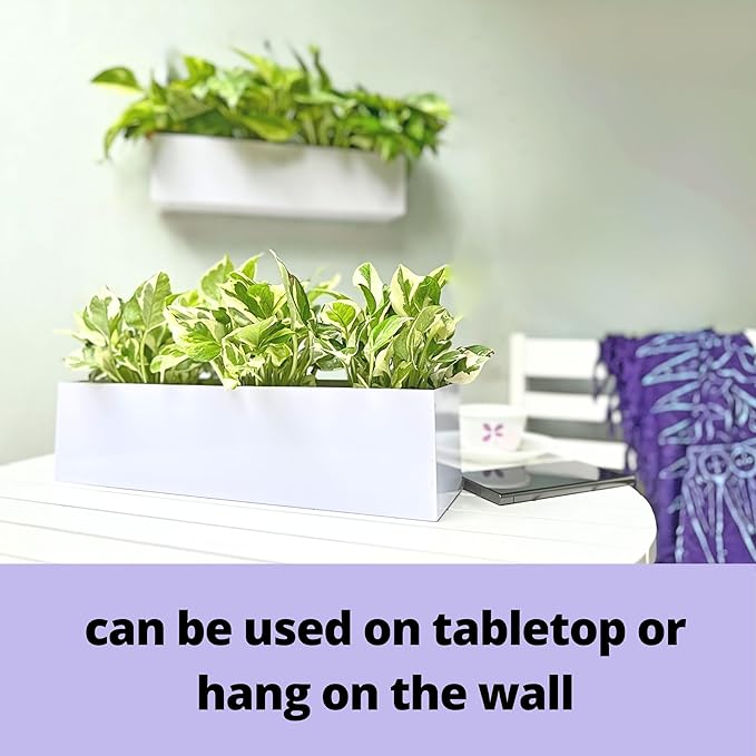 LaLaGreen Wall Planter (24 Inch, 2 Pack) Carbon Steel White Metal Hanging Flower Pot for Succulents, Wall Mount Rectangular Window Sill Box Fence Floating Garden Shelf for Deck Indoor Outdoor Decor