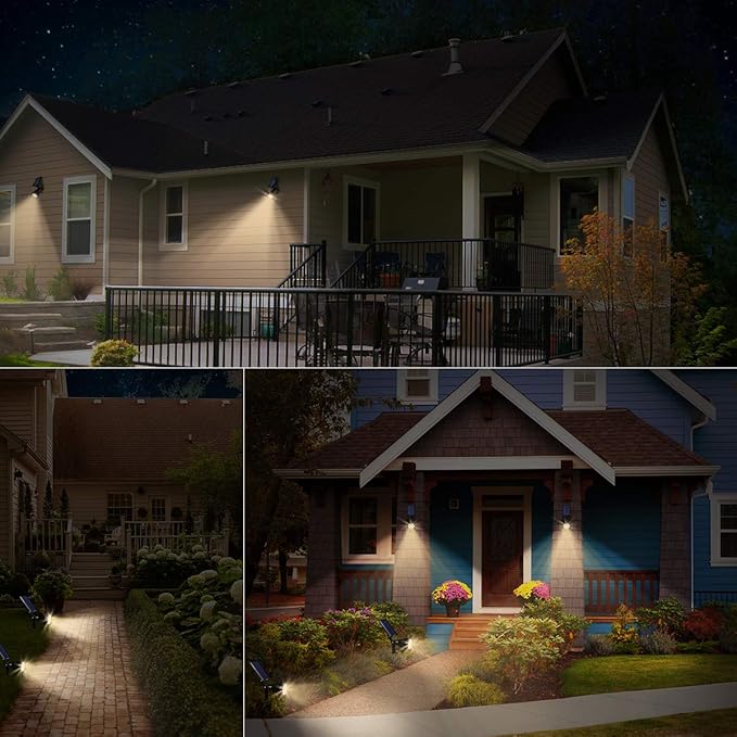 URPOWER Solar Lights Outdoor, Adjustable Spot Lights Outdoor, 2-in-1 Waterproof Landscape Spotlights Wall Light, Dusk-to-Dawn Solar Powered Light for Garden, Yard (2 Pack Warm)