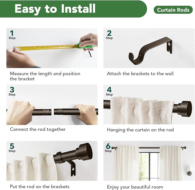 Curtain Rods for Windows 32 to 170, 1 Inch Adjustable Heavy Duty Long Window Outdoor Curtain Rod for Patio, Drapery Rods with Simple End Caps, Size 32"-170", Antique Bronze