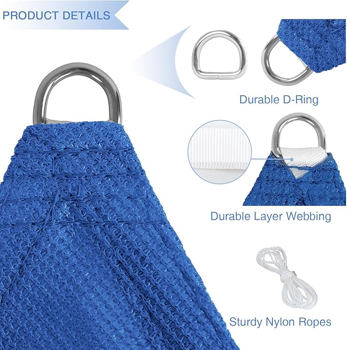 E&K Sunrise 22' x 22' x 22' Sun Shade Sail Triangle Canopy Shade Cover UV Block for Patio Backyard Garden Outdoor (Blue)