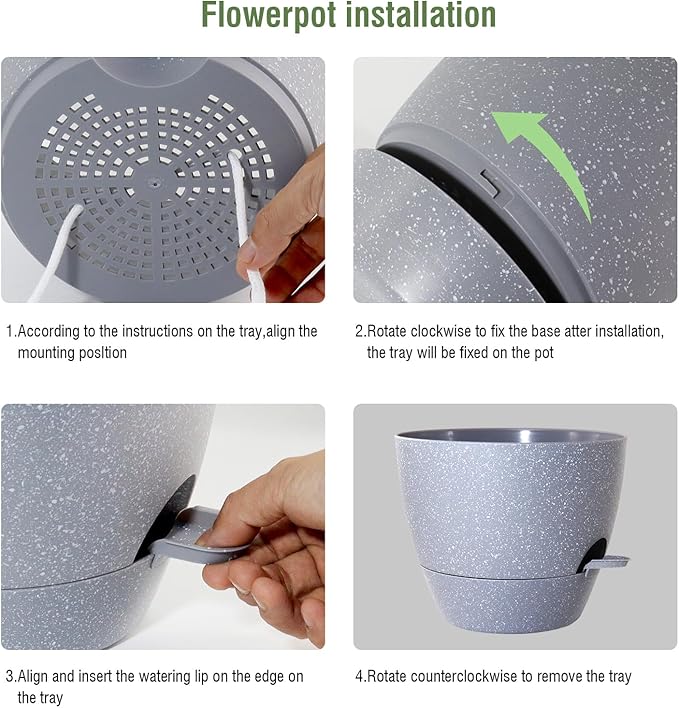 10 inch Self Watering Pots, Planter, Plant Pots with Mesh Drainage Holes for Indoor Outdoor House Plants and Garden, Set of 2 Plastic Flower Pots with Deep Reservoir, Speckled Grey