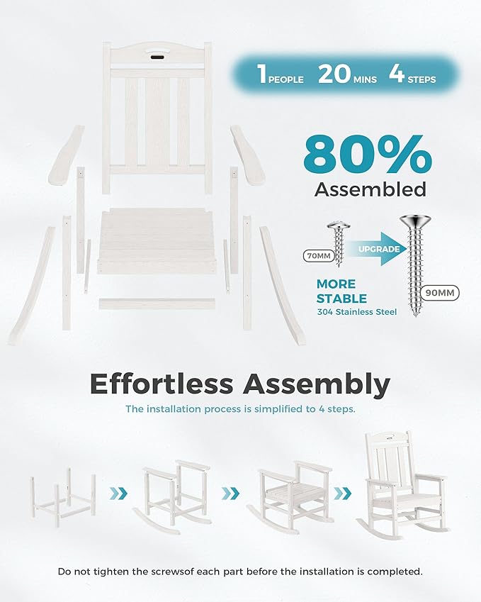 Ciokea Oversized Outdoor Rocking Chairs Set of 2, 380lbs Heavy-Duty Large Patio Rocker, High Back Cozy Porch Chairs, Weather Resistant Patio Rocking Chairs for Outside, Fire Pit, Deck, White