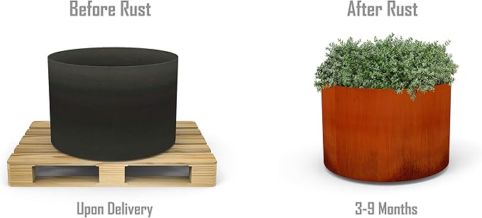 Plantercraft Large Round Corten Steel Planters (20x18 Inch) - Large Outdoor Planters for Outdoor Plants, Modern Weathering Metal Planter for Patio, Deck, and Garden Entryway