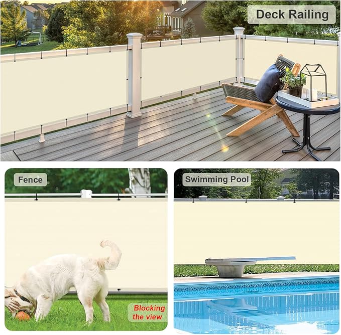 LOVE STORY Custom Size 3'x35' Butter Cream Balcony Privacy Screen,UV Block Privacy Fence Screen,90% Shield for Outdoor Pool Garden Apartment Railing