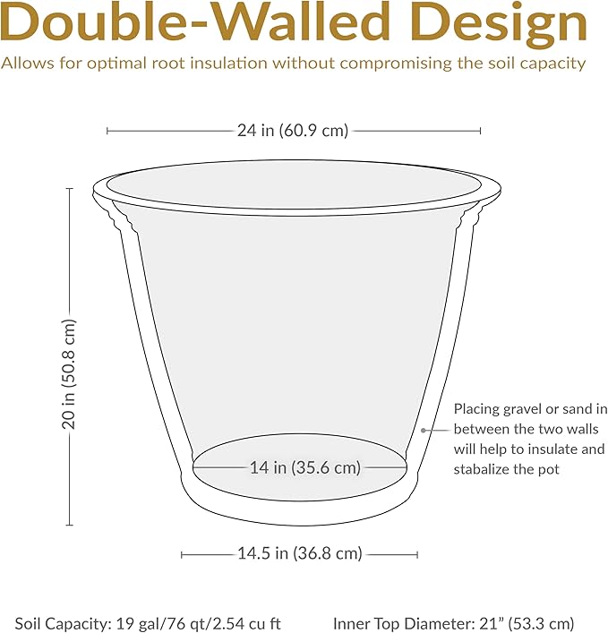 Sunnydaze 24-Inch Anjelica Large Plastic Pot for Plants - Outdoor Double-Walled Large Plastic Planter with Drillable Drainage Holes - Beige - 4pk
