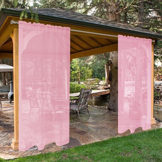 SpaceDresser Waterproof Outdoor Sheer Curtains for Patio - 4 Panels Rod Pocket Indoor Voile Sheer Curtain for Living Room,52W x 96L inch, Light Pink