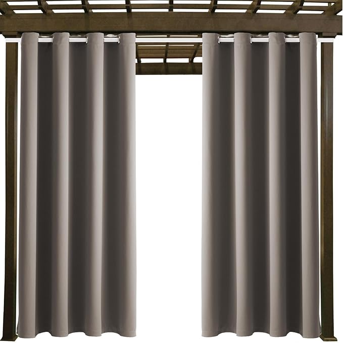 DIVA EN CAMINO DEC Water Resistant Outdoor Patio Curtain Darkening Thermal Insulated Curtains for Bedroom, Porch, Living Room, Pergola, Cabana, W84 x L95, (Taupe) Set of 2 Panels