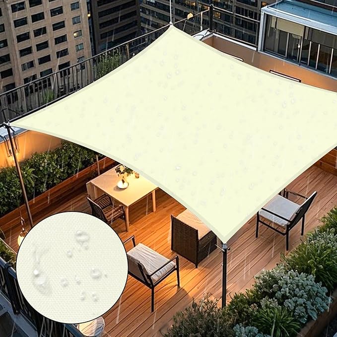 Artpuch Waterproof Sun Shade Sail, 12'x16' Cream Rectangular, UV Resistant Rain Canopy, Curved Edges Shade Cloth for Outdoor Patio, Deck, Yard (Customizable)