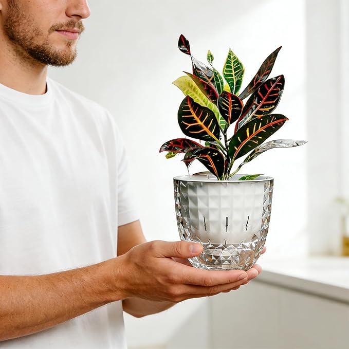 4 Pack 4 inch Self Watering Pots Planters for Indoor Plants, African Violets Pots with Wick Rope, Modern Plastic Nursery Pots for All House Plants,Flowers Succulents,Herbs,Cactus,Orchids