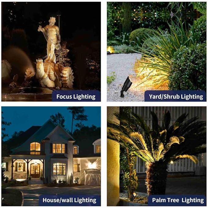 Gardenreet Black Brass Low Voltage Landscape Spotlights(6-Pack) Kit 12V LED with Low Voltage Transformer 150W & Mechanical Timer & 100FT Wire & 30Pack Connectors for Outdoor House Garden Patio