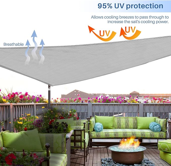E&K Sunrise 19' x 19' x 19' Sun Shade Sail Triangle Canopy Shade Cover UV Block for Patio Backyard Garden Outdoor (Light Gray)