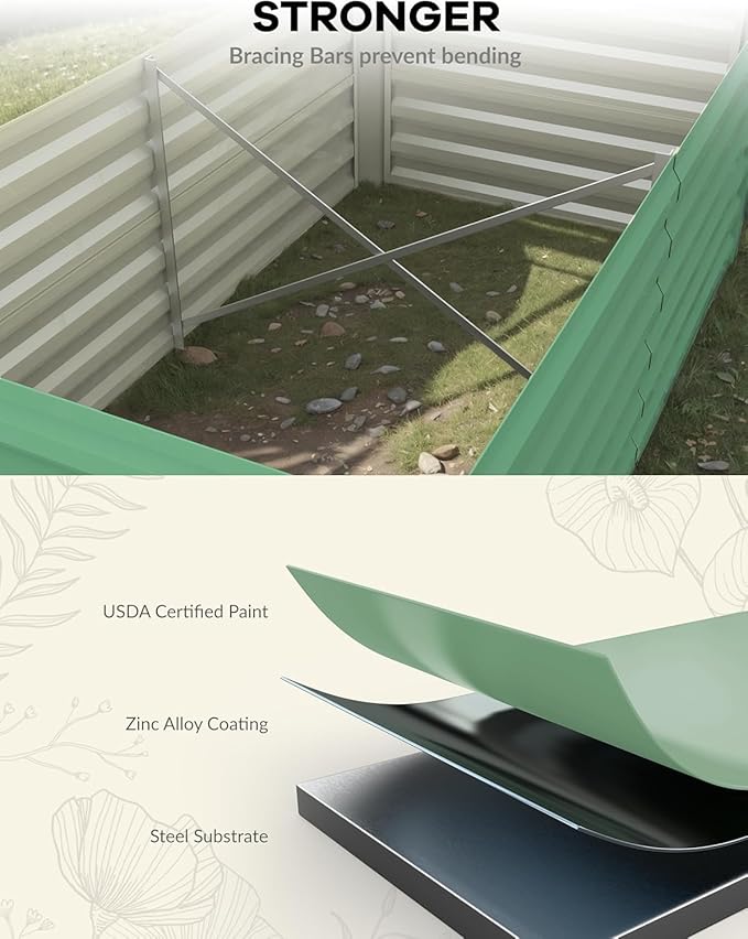 Garvee 8x4x2ft Galvanized Raised Garden Bed Outdoor,Rust-Resistant Raised Garden Beds for Gardening, Easy Assembly Outdoor Garden Box & Planters, Green