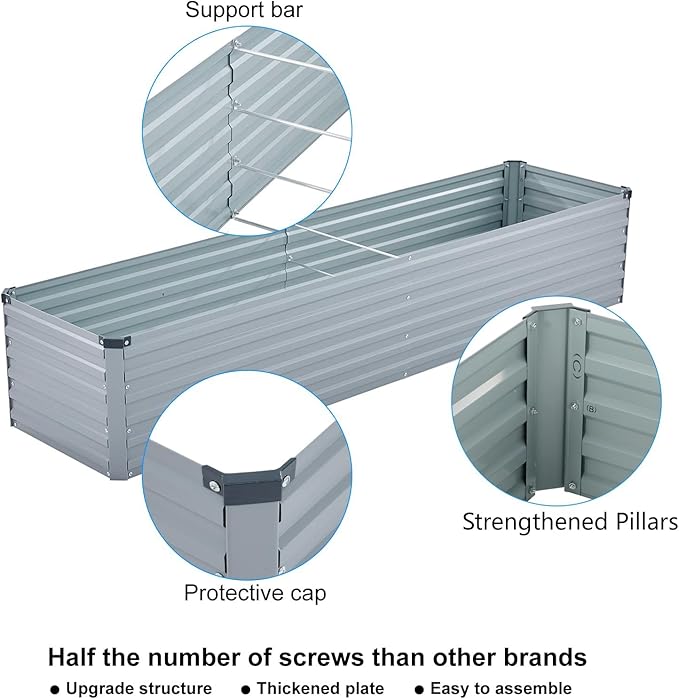 2 Pack 8x2x1FT Galvanized Raised Garden Beds Kit Outdoor Metal Gardening Planter Box for Vegetable Elevated Flower Herbs,Gray