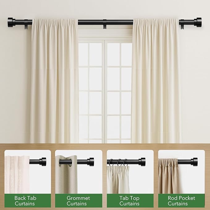 Time Forest Black Curtain Rods for Windows 32 to 150 Inch (2.6-12.5 Feet), 1 Inch Diameter Adjustable Heavy Duty Extra Long Curtain Rod, Modern Style Indoor Outdoor Window Drapery Rods with End Caps
